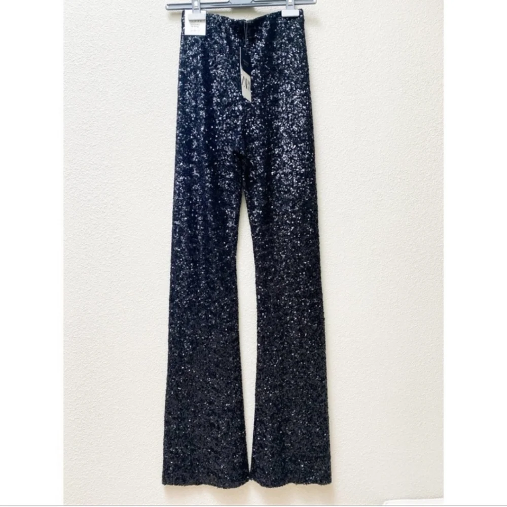 Zara Flared Sequin Pants Size Black